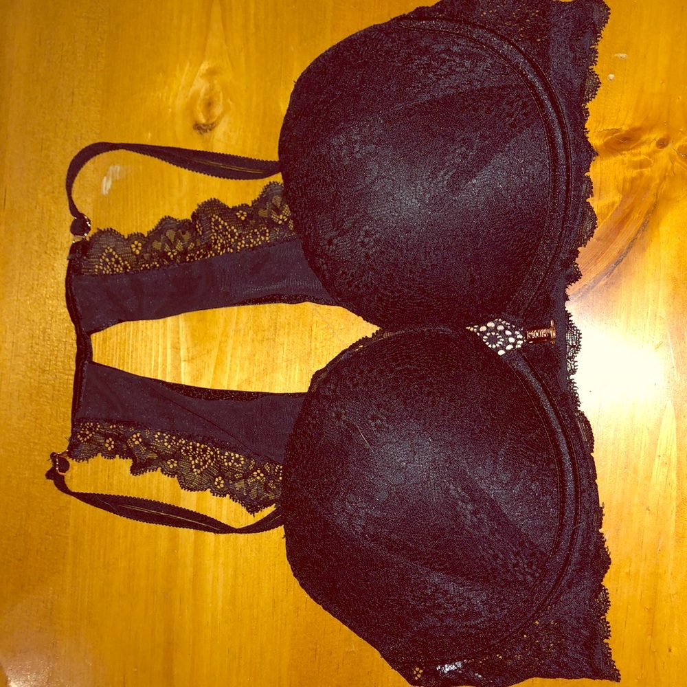 34D PINK Black Lace Racer Back Bra; Never worn!